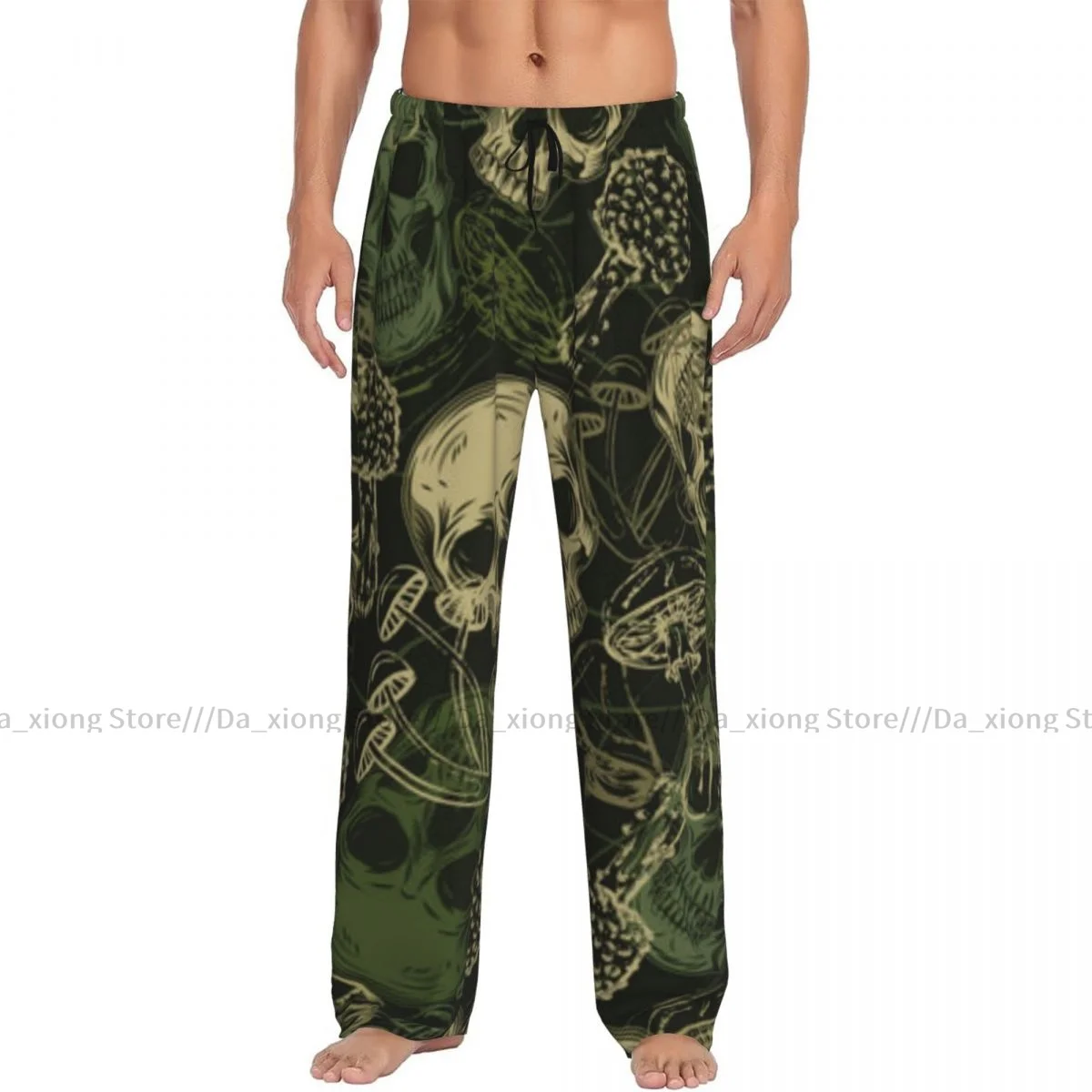 Men's Casual Pajama Sleeping Pants Grunge Camouflage With Skulls Mushrooms Lounge Loose Trousers Comfortable Nightwear