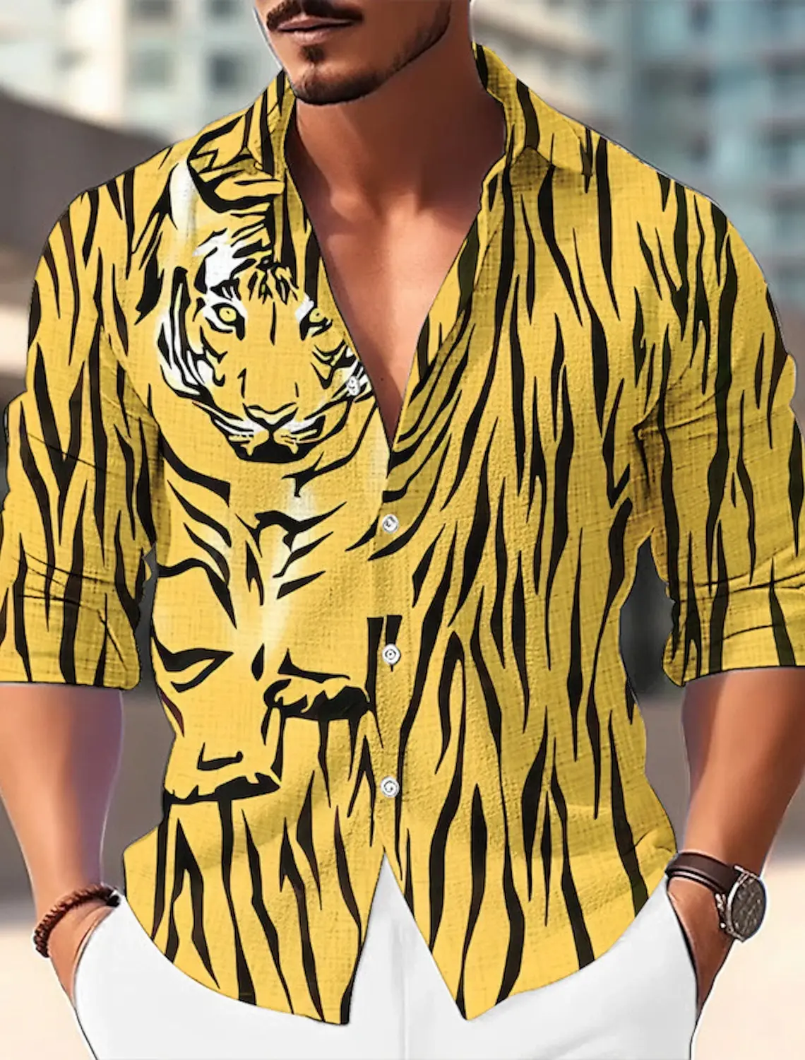 

Men's Shirt Animal Tiger Graphic Prints Turndown Outdoor Street Long Sleeve Print Clothing Apparel Fashion Streetwear Designer