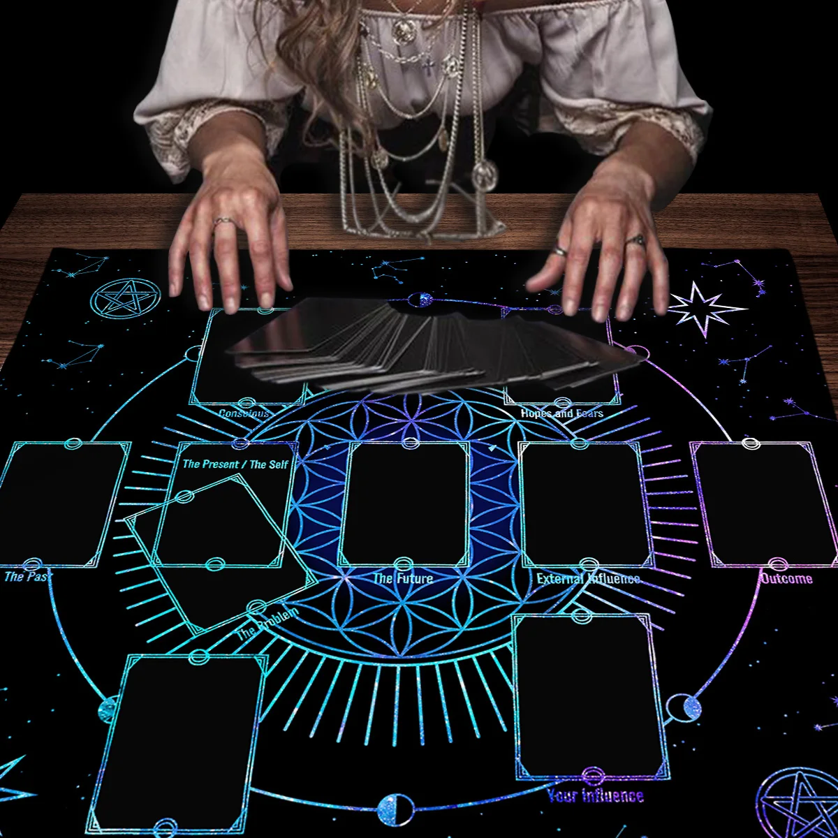 Celtic Cross Flower of Life Tarot Card Tablecloth Altar Cloth Constellation Divination Cloth For Tarot Mat Witchy Home Decor