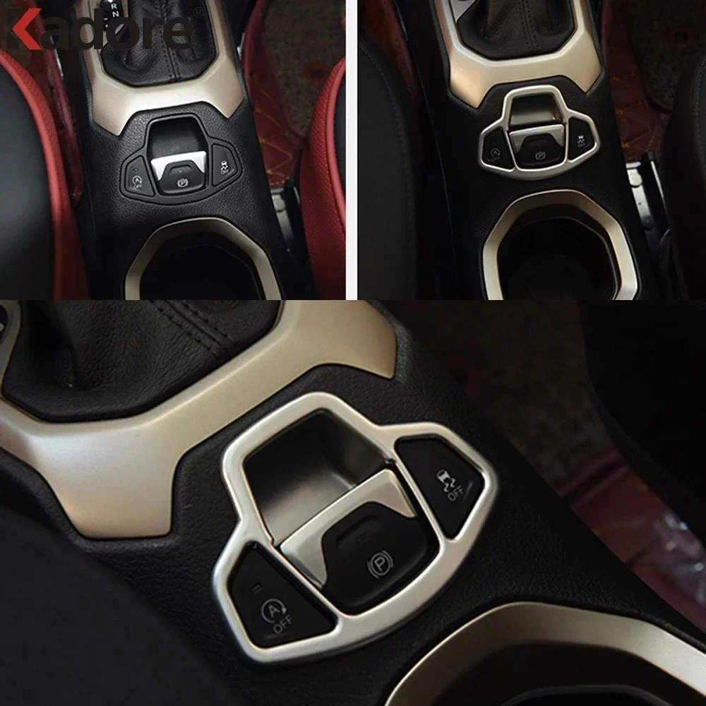 ل Jeep Renegade 2015 2016 2017 2018 2019-2025 فرملة اليد الإلكترونية لوح أزرار غطاء الكسوة الداخلية اكسسوارات السيارات التصميم #4