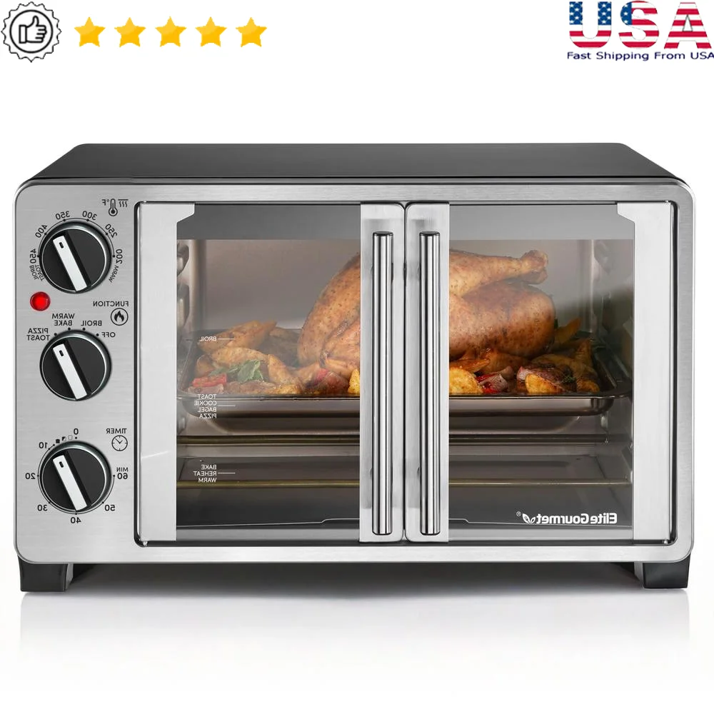 Double French Door Toaster Oven 25L Capacity Bake Broil Toast Keep Warm 1500W Precision Cooking Timer Multi Rack Positioning