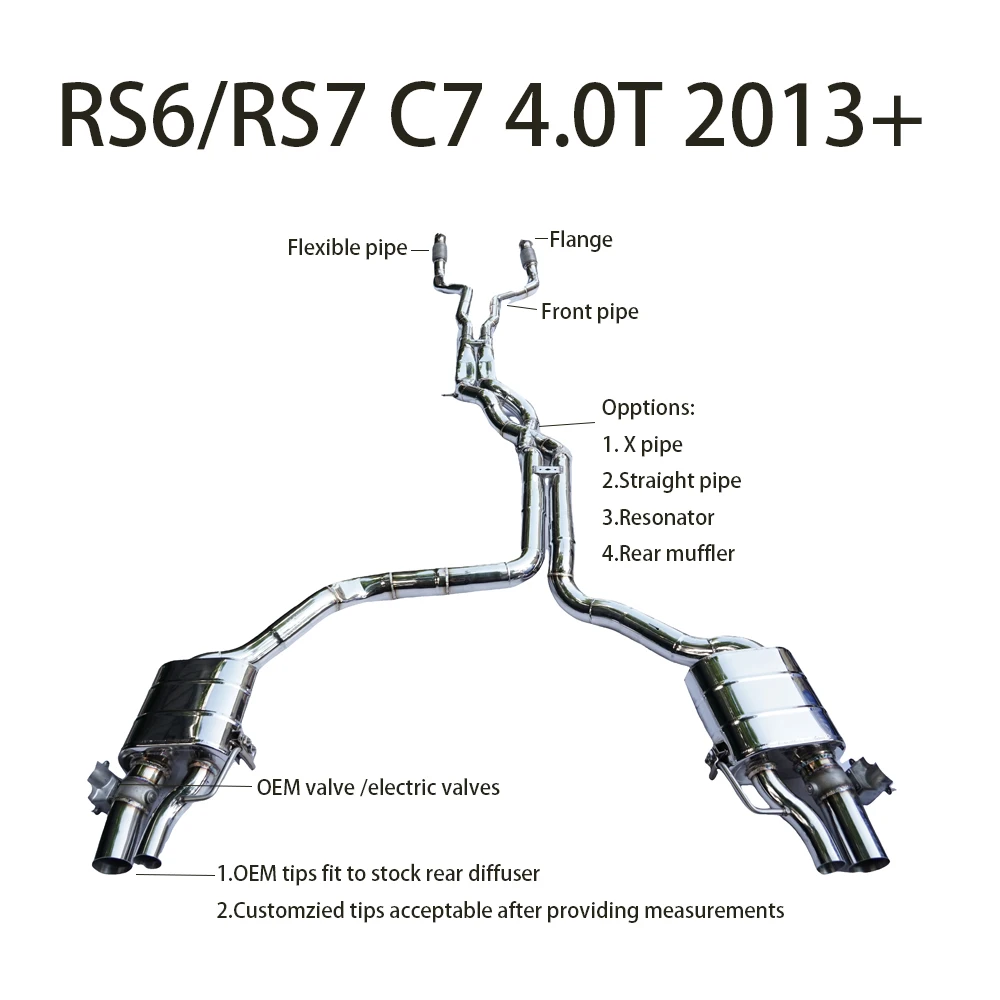 JYD Professional Manufacturer Exhaust Stainless Steel Catback With Valvetronic Exhaust Muffler for Cars  RS6 RS7 C7 C8 4.0