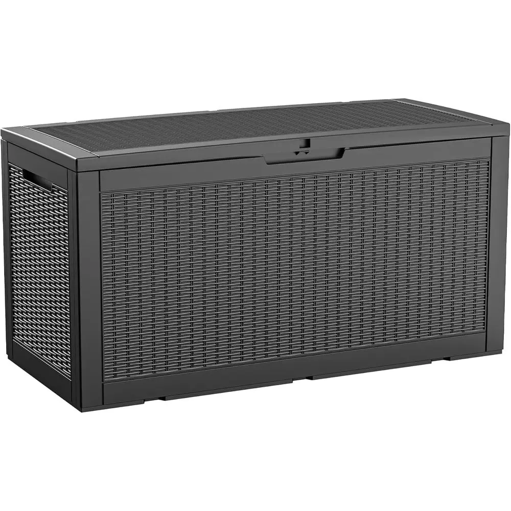 125Gal Outdoor Storage Box, Lockable Deck Box with Hydraulic Lid | Waterproo UV-resistant, Durable outdoor bin or patio cushions