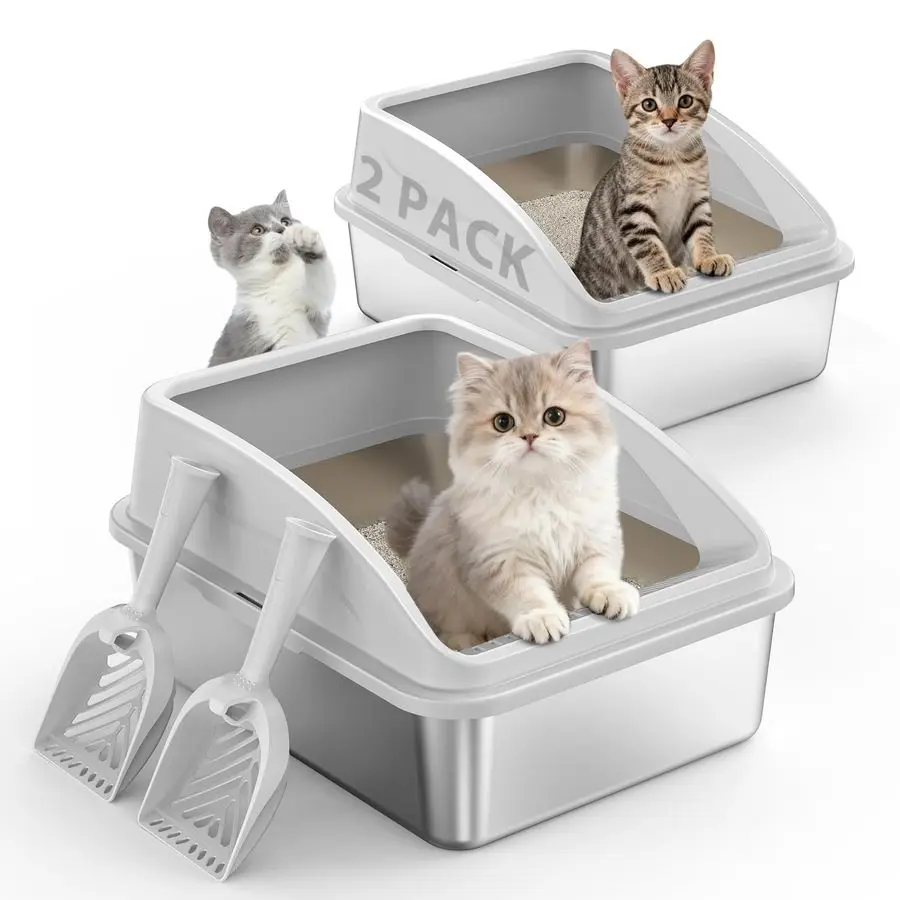 

Pack Stainless Steel Litter Box for Kitty Metal Kitty Litter Box with Lid High Sided for Small Cats or Injured Cats, Bunny Litte