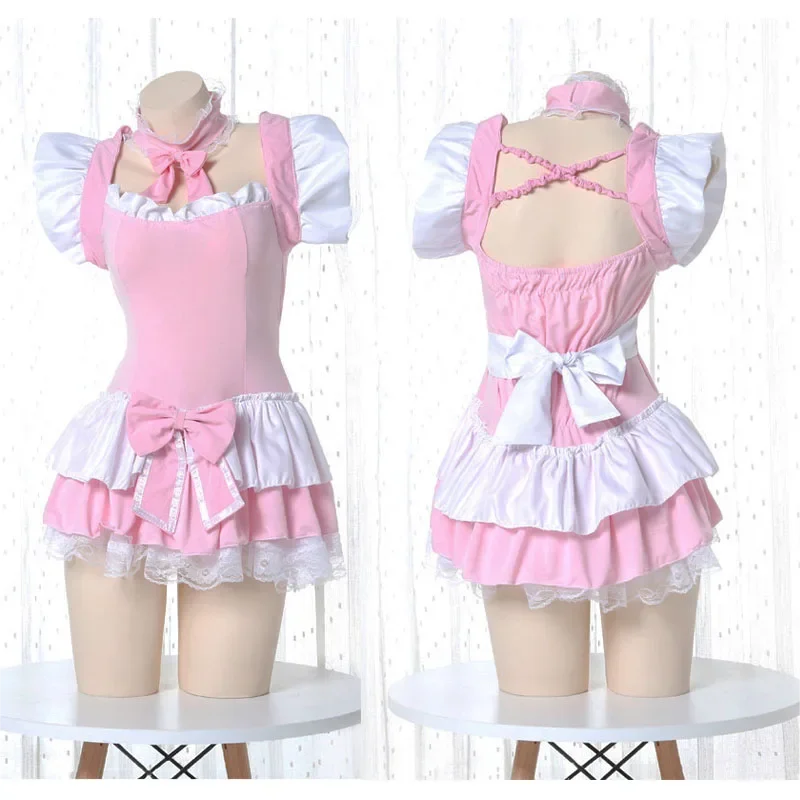 Lolita Dress Cute Pink Ruffle Maid Outfit Japanese Girl Cosplay Sexy Costumes Daily Apron Uniform Skirt Set Kawaii Nightdress