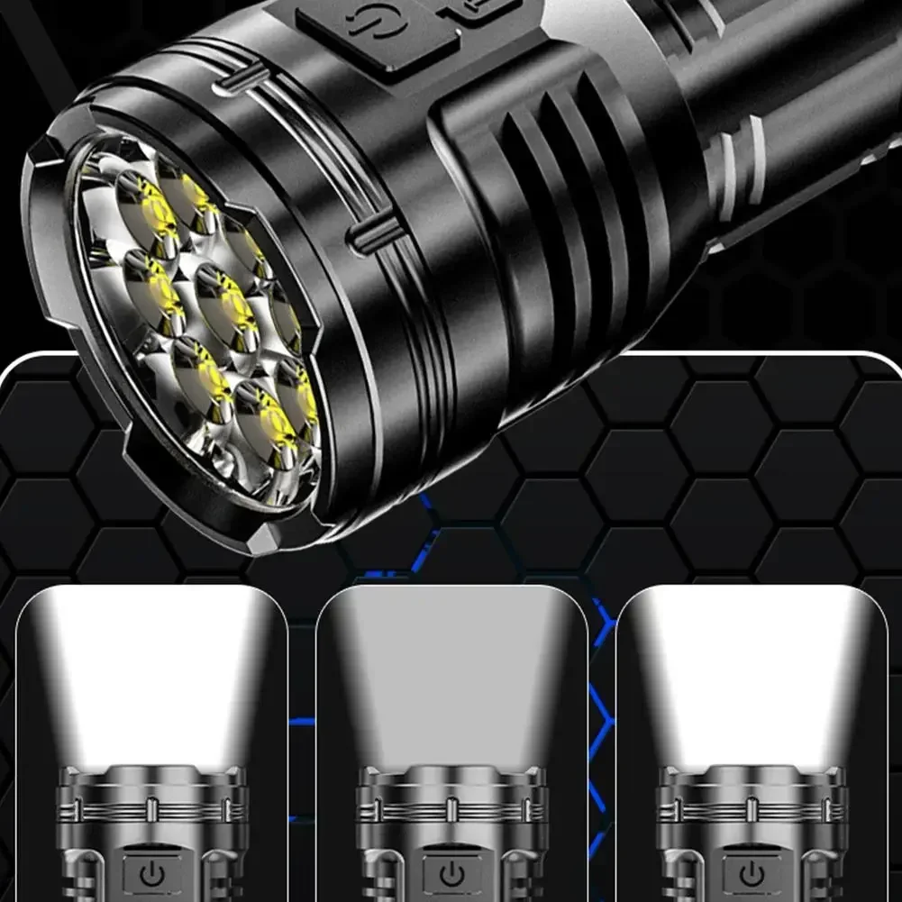 Mini lampe de poche à 9 LED avec lumières latérales ABS, torche portable aste, batterie intégrée, lanterne haute puissance, 4 modes d'éclairage