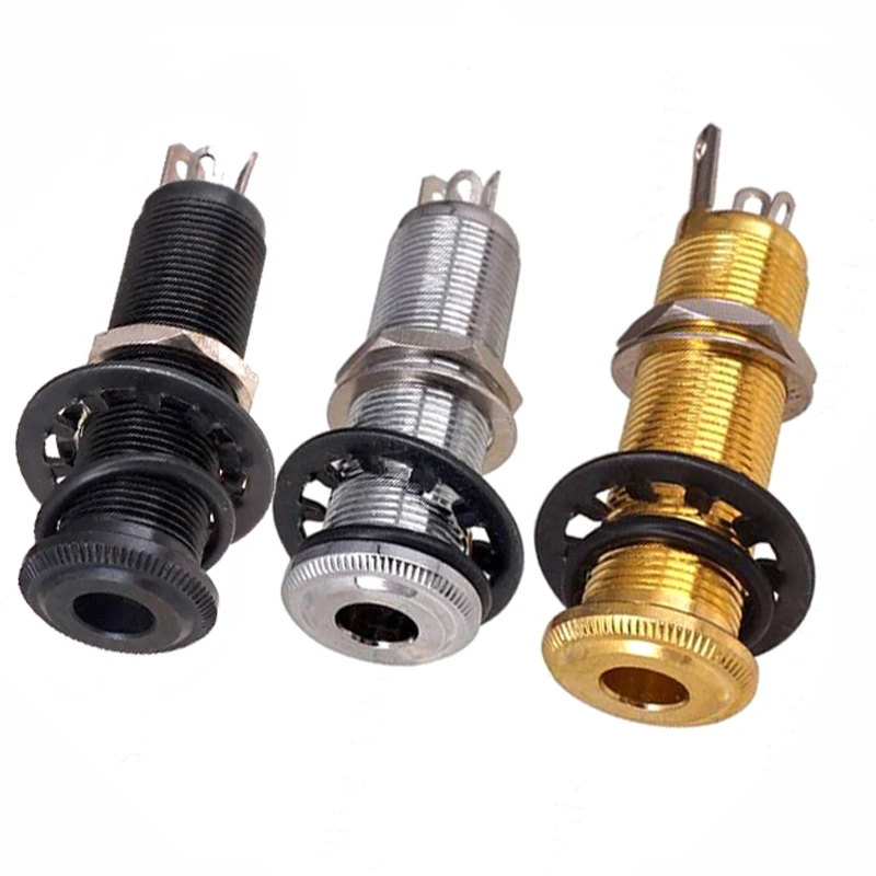 Electric Guitar Bass Parts 6.35mm Stereo Output Input 1/4 Inch Jack Socket Plug Brass Straight Ribbed Tube Style Jack Anti-noisy