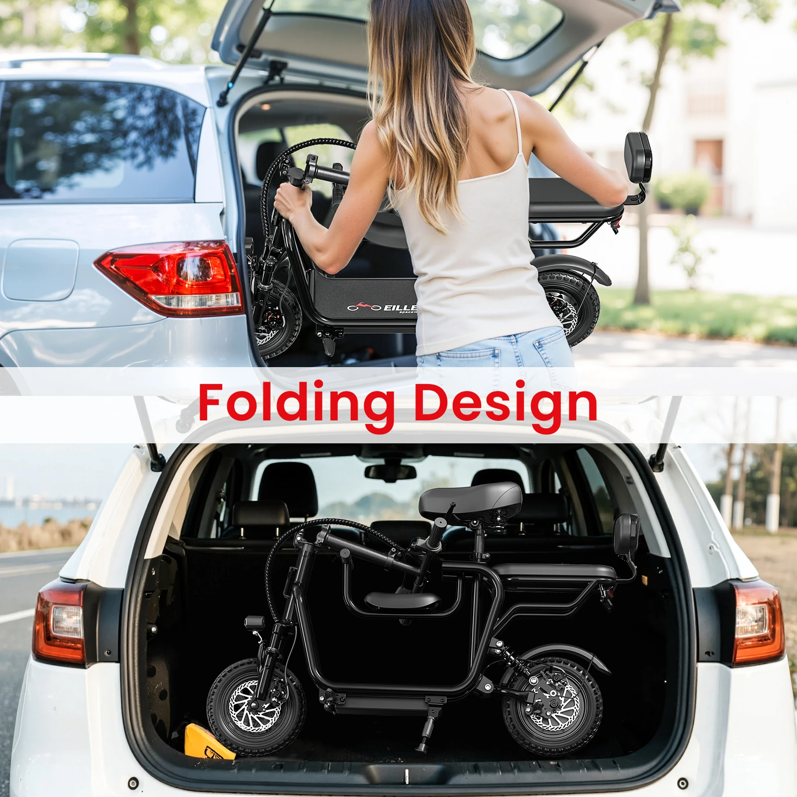 سكوتر كهربائي قابل للطي مقاس 14 بوصة مع مقعد للبالغين، محرك ذروة 750 وات مع فرامل قرصية مزدوجة 48 فولت 10 أمبير في الساعة نطاق 20 ميل شحن 4-6 ساعات #5