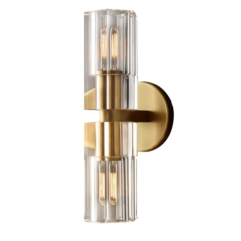 American RH retro light luxury villa stairs living room new style crystal wall lamp apartment bronze