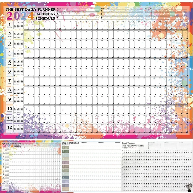 2024 Wall Calendar Planner Large 366 Days Daily Planner Paper Sheet Memo Pad To Do List Agenda Schedule Home Office Supplies