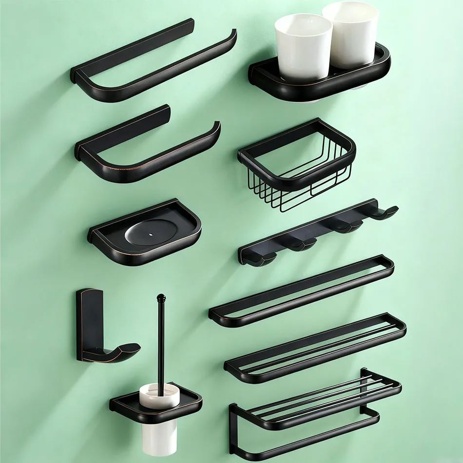 

Черные аксессуары для ванной комнаты, фурнитура, латунная полка для полотенец, держатель для туалетной щетки, рулон бумаги, подвесная корзина, кольцо для полотенец, крючок для халата, мыльница