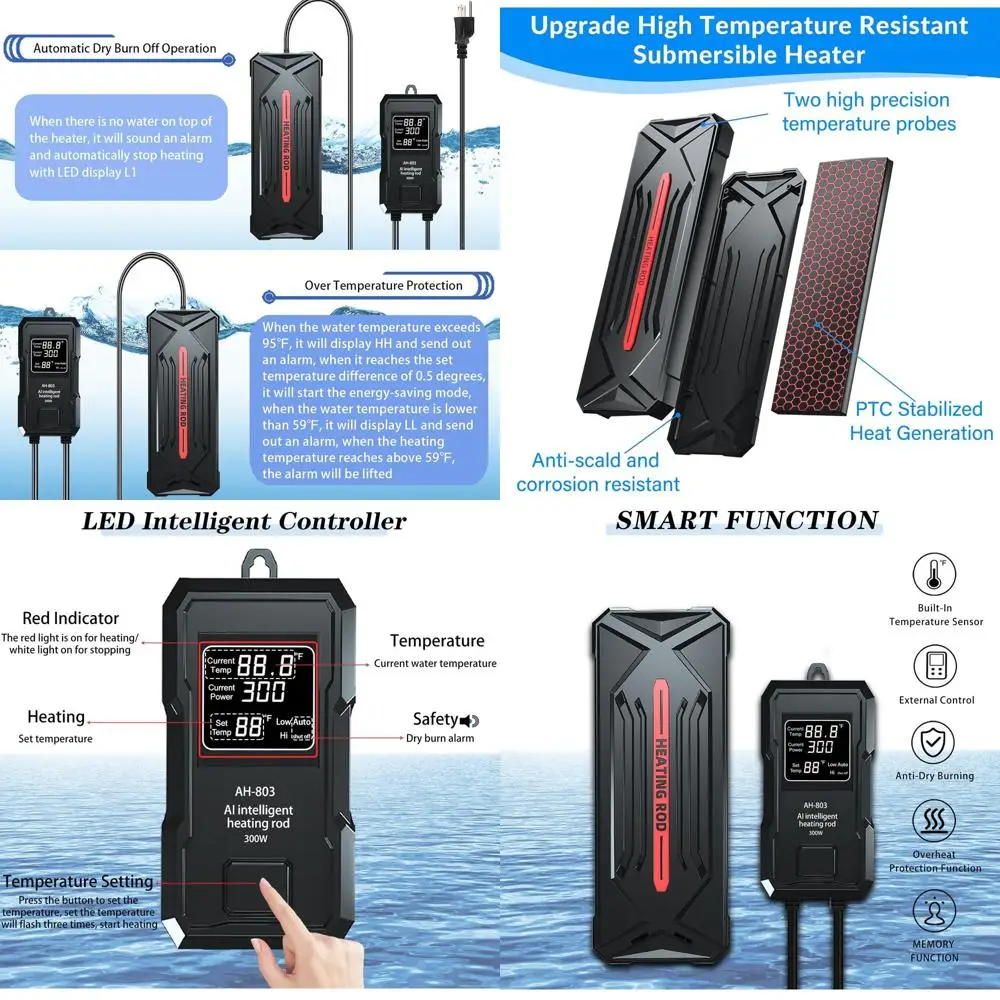 

Aquarium Heater 300W Titanium Fish Tank Heater with Digital Controller and Intelligent Leaving Water Over Heating Protection and