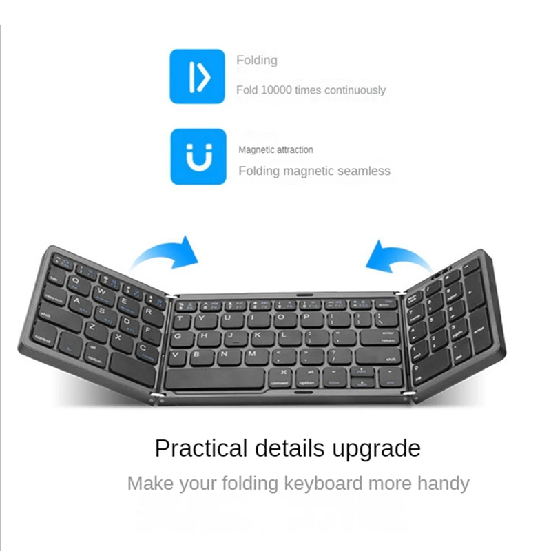 Tri-Folding Wireless Keyboard Rechargeable Mini Keyboard With Touchpad Mouse For Windows Phone PC