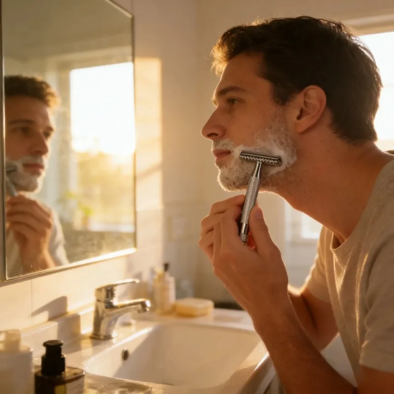Reusable Double Edge Safety Razor for Men, Premium Aluminum Shaver with 10 Stainless Steel Blades