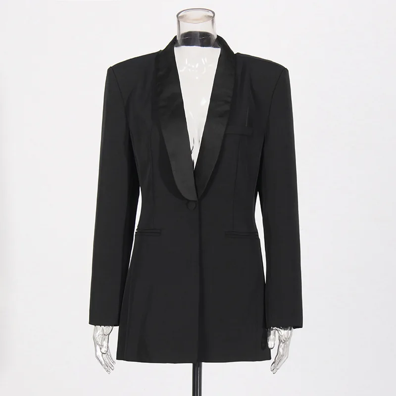 Celebrity Style Sexy Deep V Suit 2025 Autumn Elegant Back Hollow Out Single Button Black Blazer Outwear For Women
