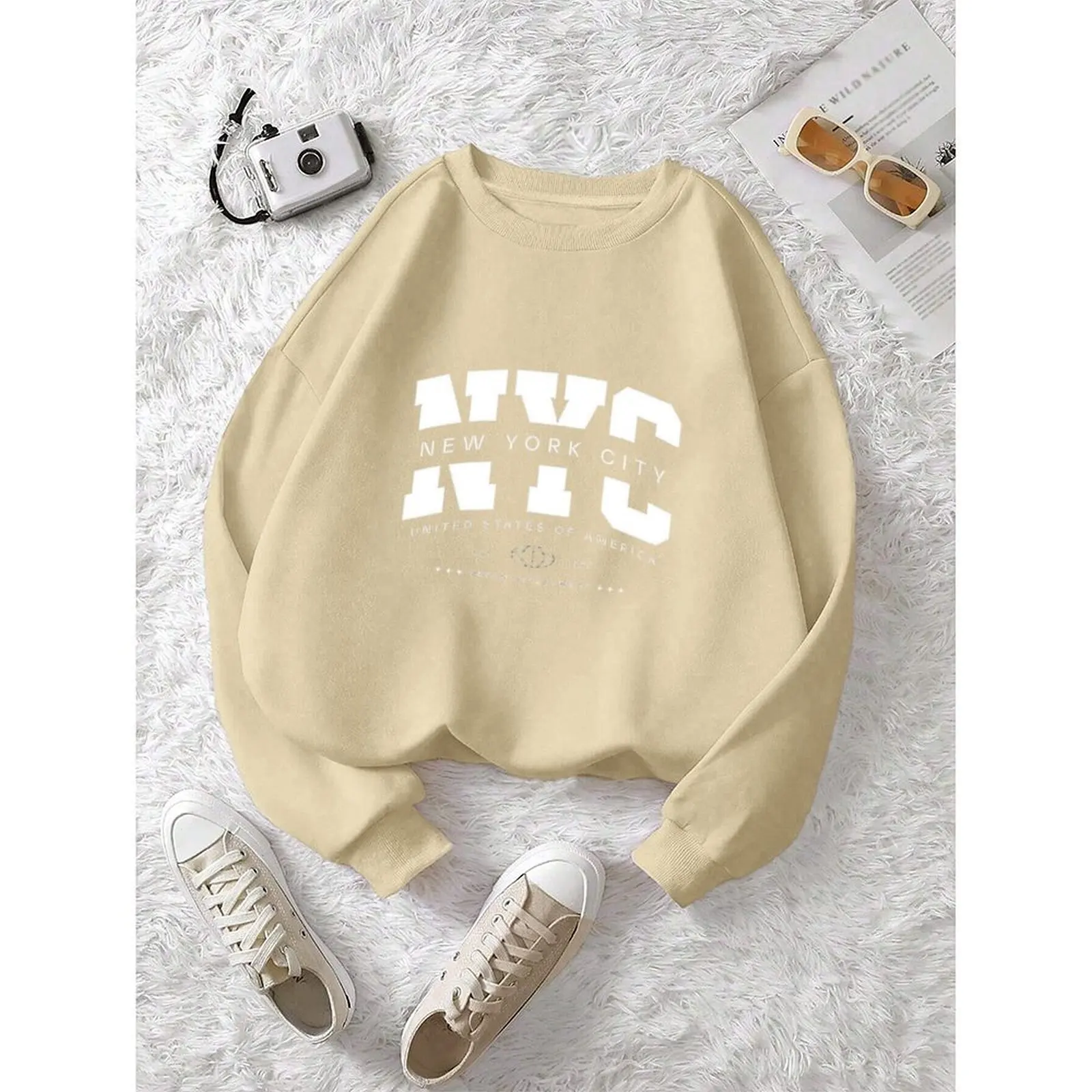 

Women's Sweatshirts O-Neck Printed Pattern Loose Casual Sports Pullovers Comfortable Velvet Long Sleeve Sweater Winter For Women