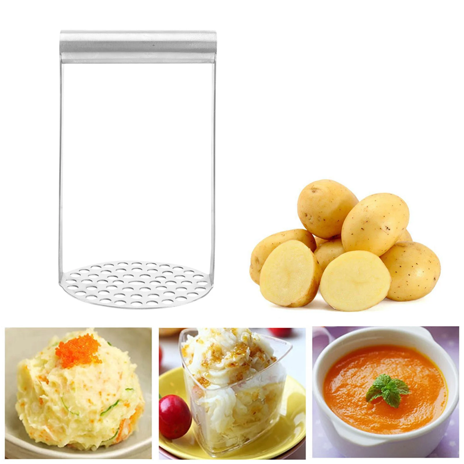 

Stainless Steel Potato Masher Manual Fruit Ricer Food Crusher for Vegetable Puree Root Vegetable Masher Kitchen Tool