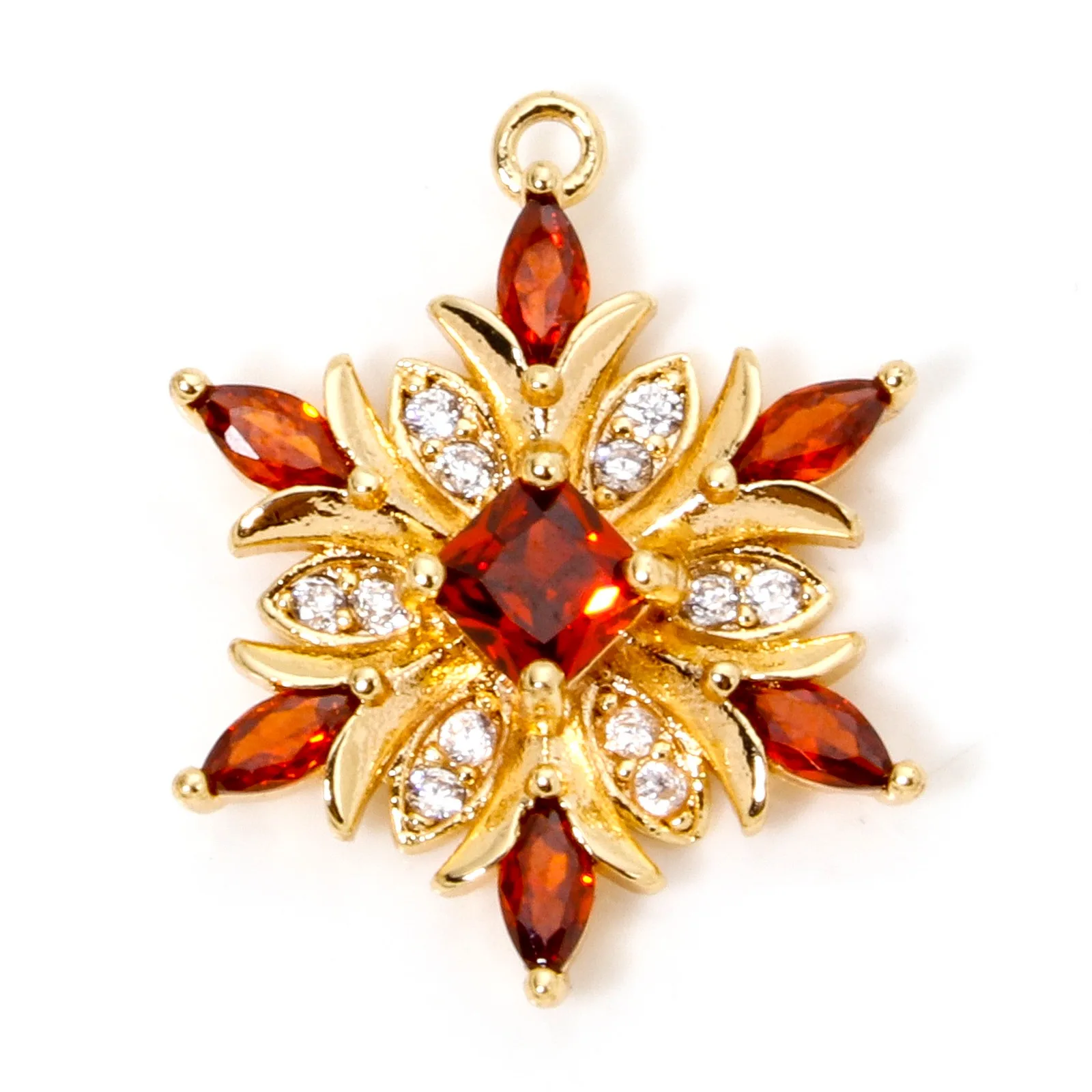 1 Stück Weihnachts-Messinganhänger, goldfarben, Schneeflocke, mit Zirkonia, mehrfarbiger Strass-Anhänger, zum Selbergestalten, Schmuckgeschenk für Damen, 20,5 x 16 mm. – Detail 6