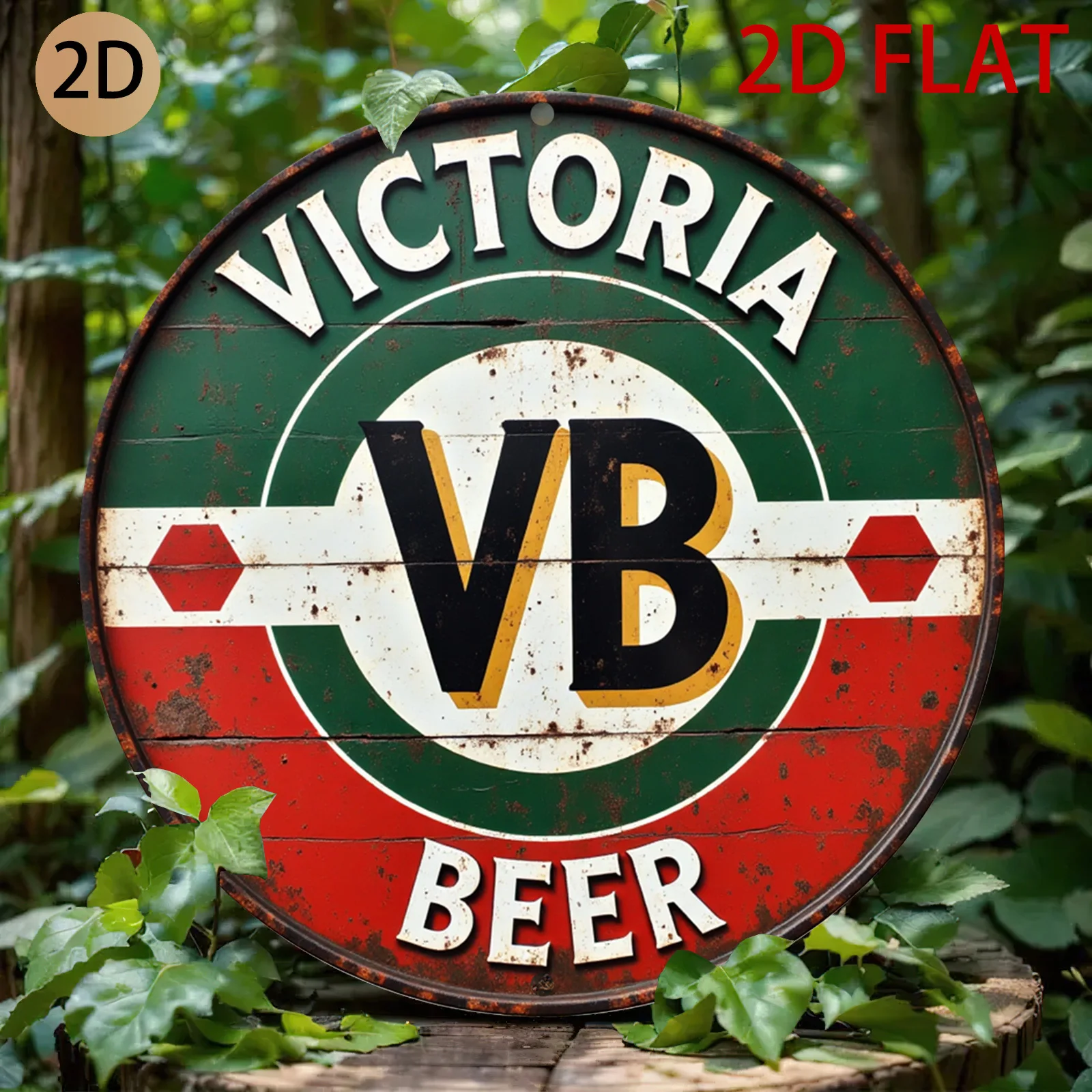 2D Plane Circular VB Beer Metal Sign Vintage Rust Effect Design Bar Themed Wall Decor Suitable for Home Bar or for Man Cave,