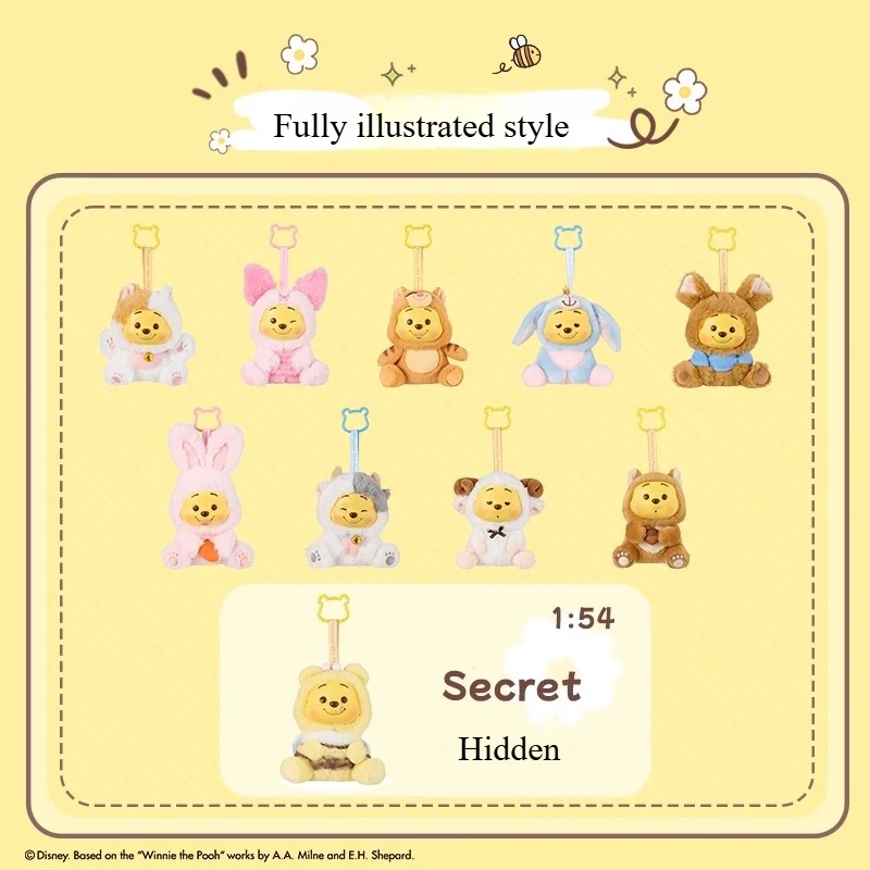 Disney Winnie the Pooh Naughty Party Vinyl Plush Blind Box Charm Keychain Cute Collectible Surprise Toy Gift for Kids Fan