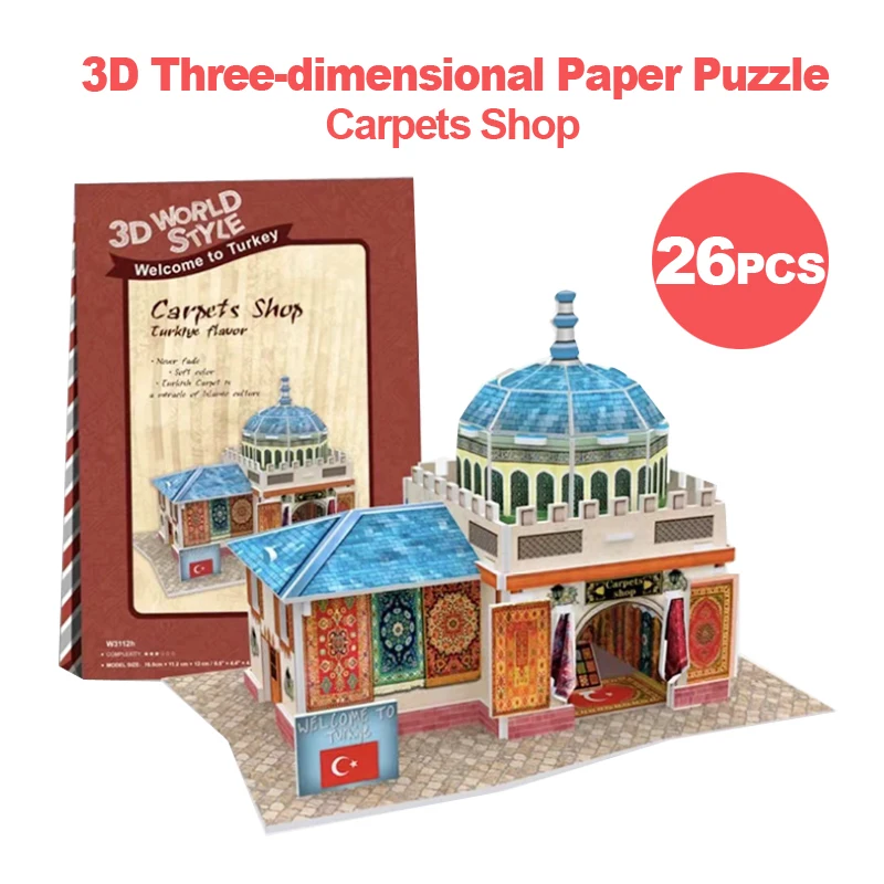 

3d Puzzle Turkish Carpet Shop Diy Creative Gift Educational Toys World Style Tour Construction Paper Model t57