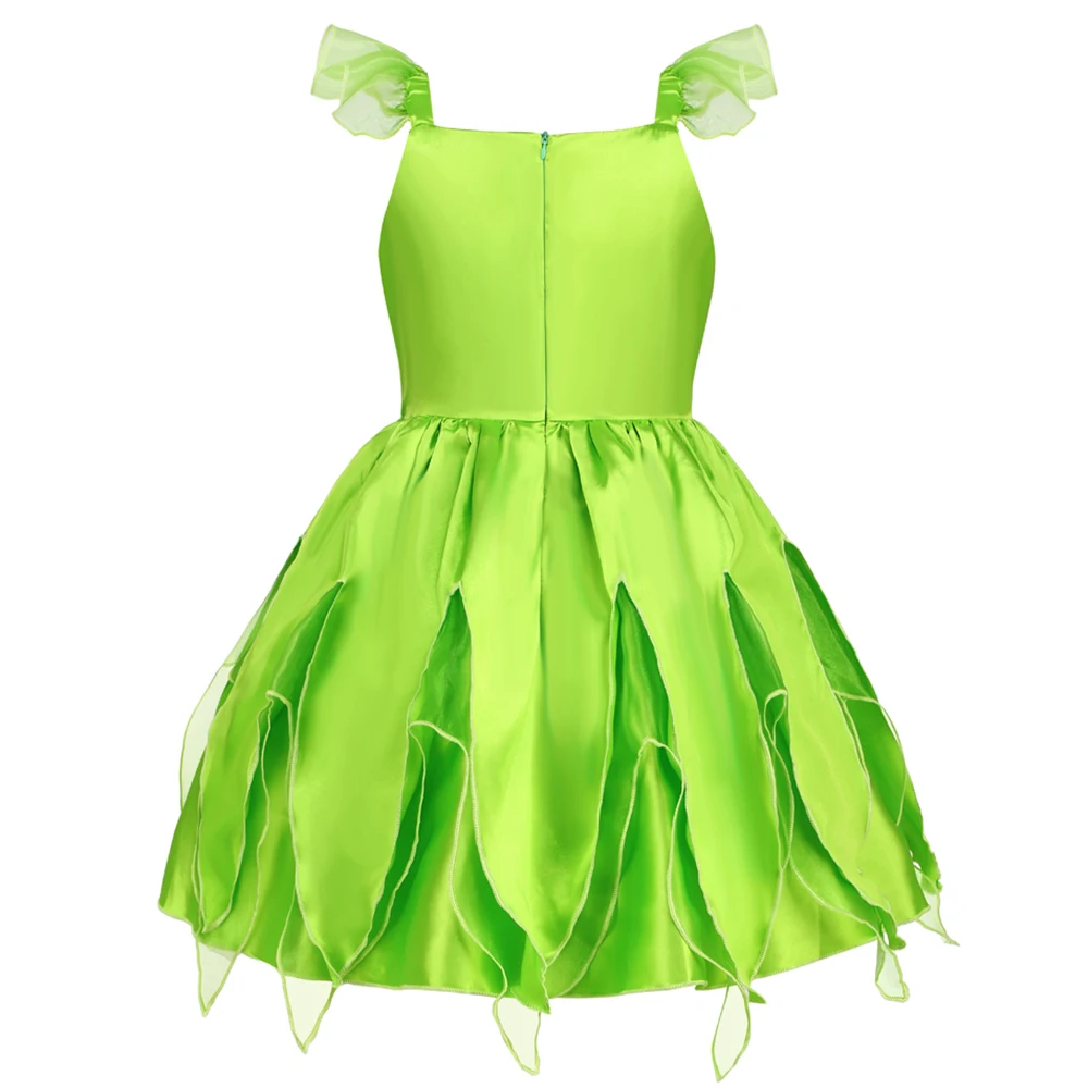 Baby Girl Tinker Bell Dress Green Forest Fairy Costume Kids Elf Cosplay Clothes Child Kindergarten Carnival Role Playing Sets