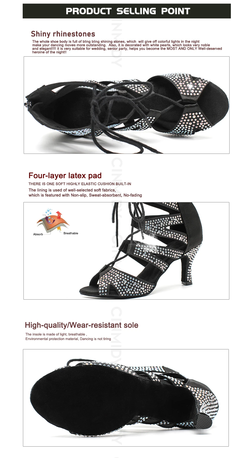 Neue Modische Diamant-Tanzschuhe für Damen, Bequeme Weiche Sohle, Party-Ballsaal-Tango-Salsa-Latin-Tanzschuhe mit Kubanischem Absatz – Detail 5
