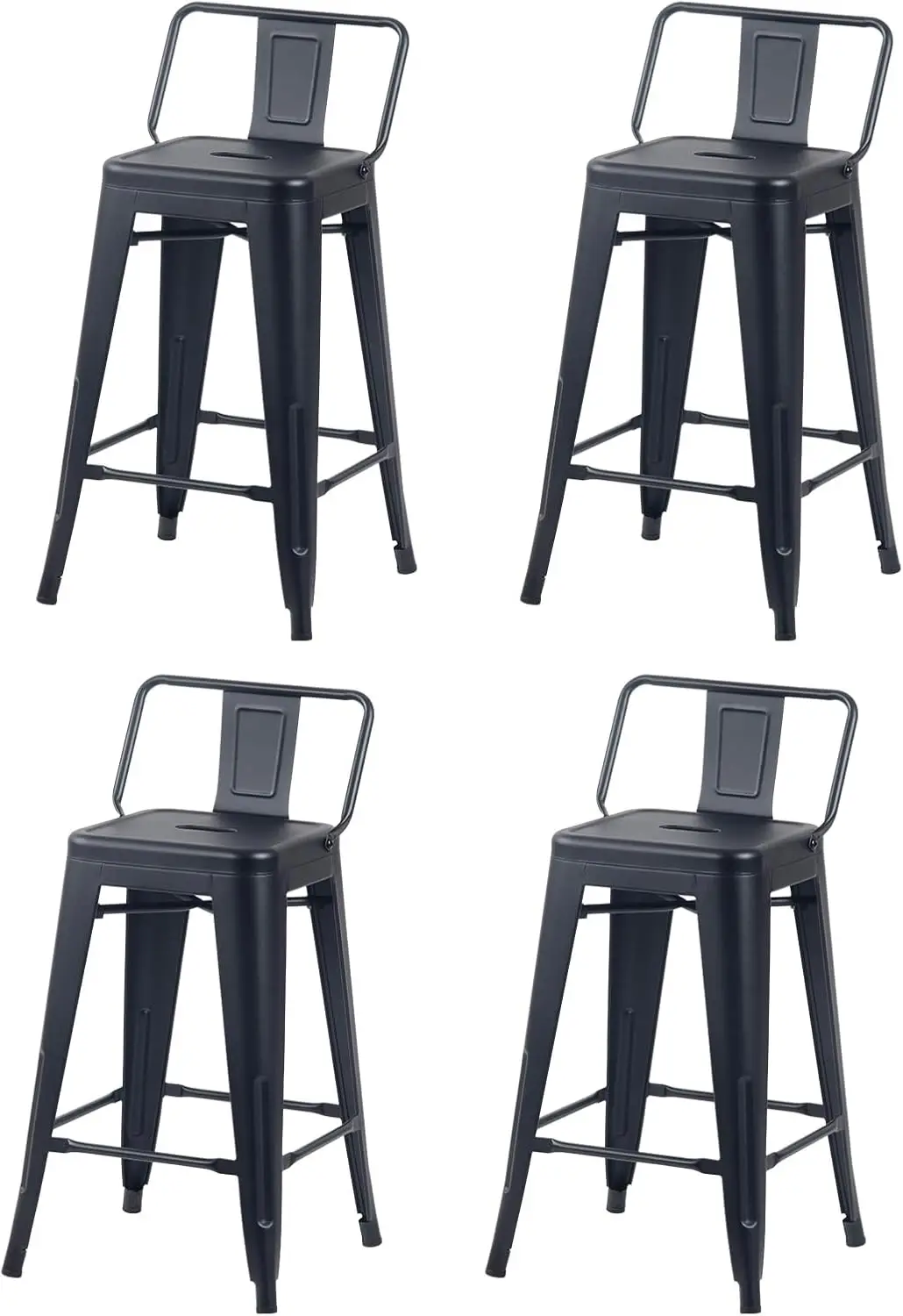 

YOUNIKE Metal Bar Stools Low Back Set of 4 Counter Height Barstools Stackable Industrial Indoor Outdoor Bar Chairs for Kitchen I