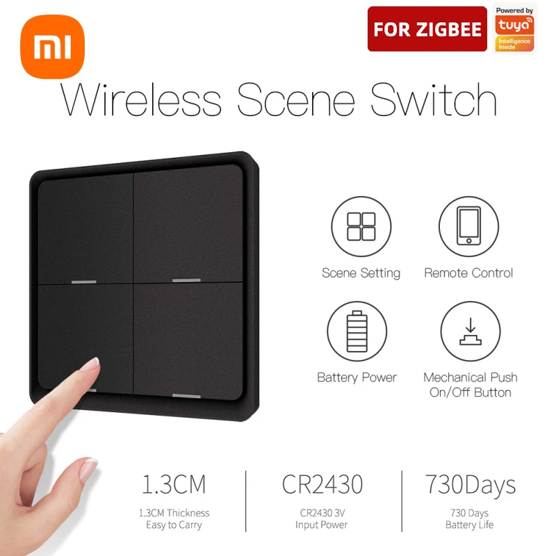 Xiaomi 4 Gang Tuya ZigBee Wireless 12 Scene Switch Push Button Controller Battery Powered Automation Scenario For Tuya Devices