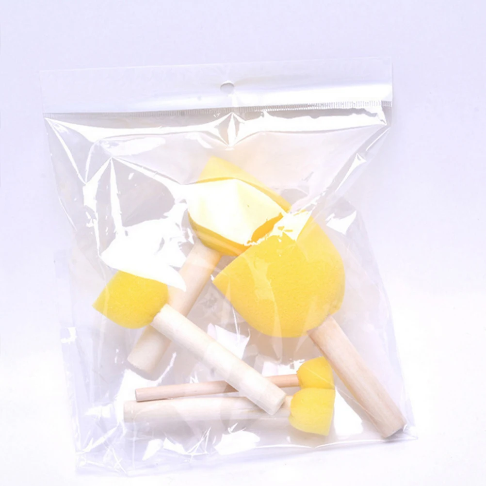 

5 Pcs Sponge Painting Brush for Kids Graffiti Tool Wood Handle Projects Large Small Sizes Bamboo Stippler Brushes