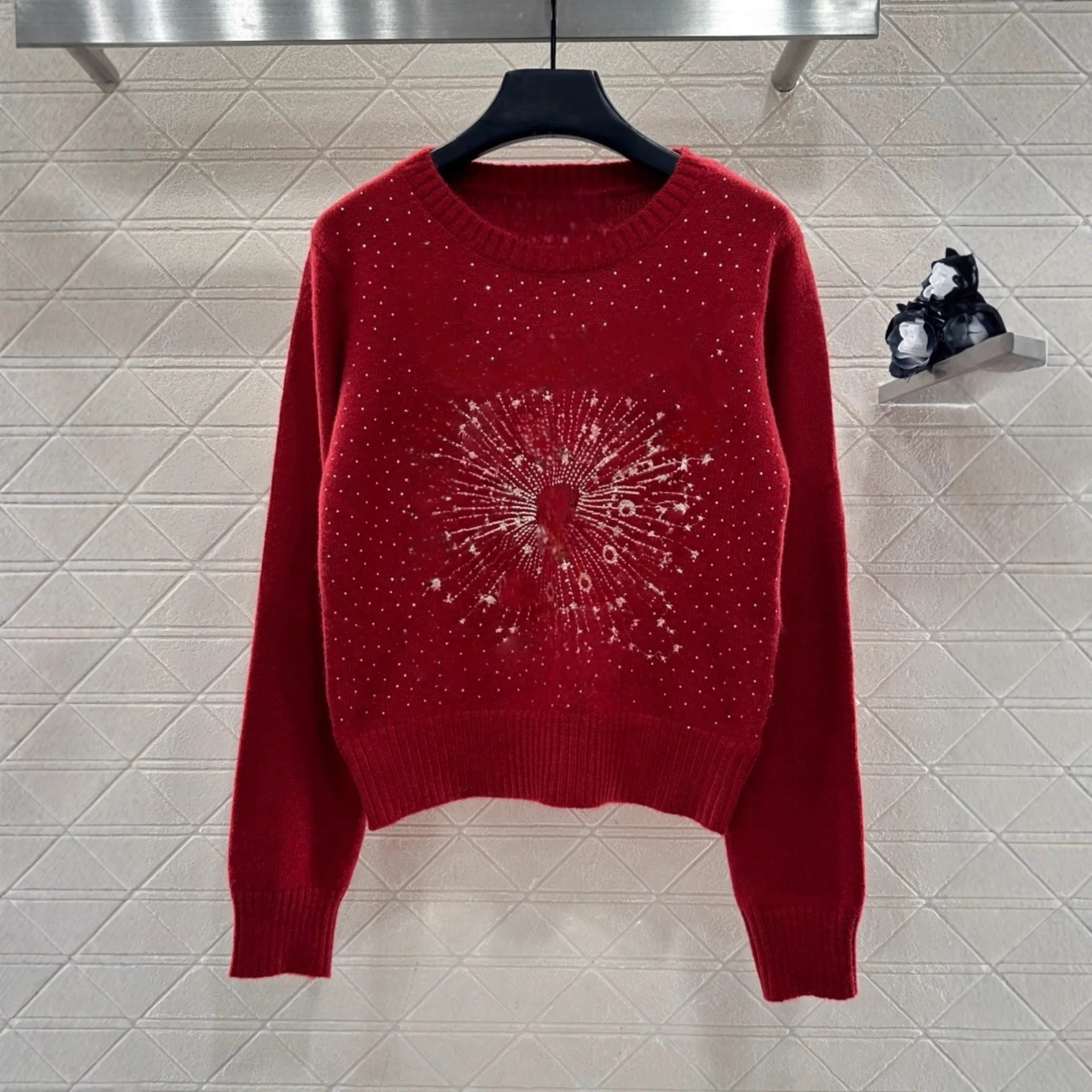

Wool Embroidered Rhinestone Starry Sky Sweater – 2026 Spring New Arrival, Knit Base Layer Top