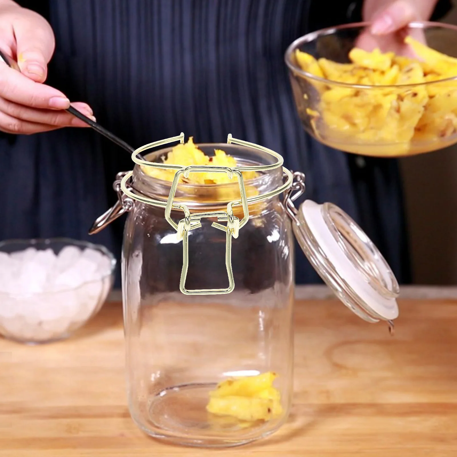 

3Pcs Sealing Jar Wire Clamp Stainless Steel Gold Finish Airtight Kitchen Storage Tight Seal Easy Attachment Removal Practical