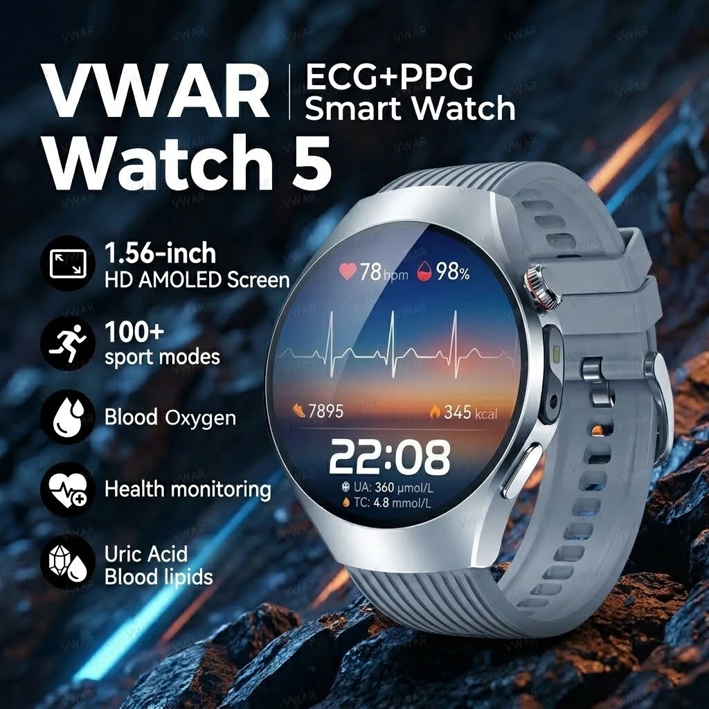 

Новые смарт-часы 2026 года для медперсонала: измерение уровня кислорода в крови, ЭКГ+ППГ, мочевая кислота, Bluetooth-звонки, мужские, 1.56 дюйма AMOLED