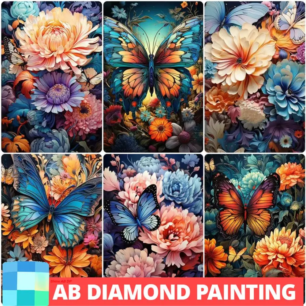 AB Butterfly Flowers Northern Lights Diamond Painting 5D DIY 2023 New Products Set Fantasy Crafts Gifts Home Decoration