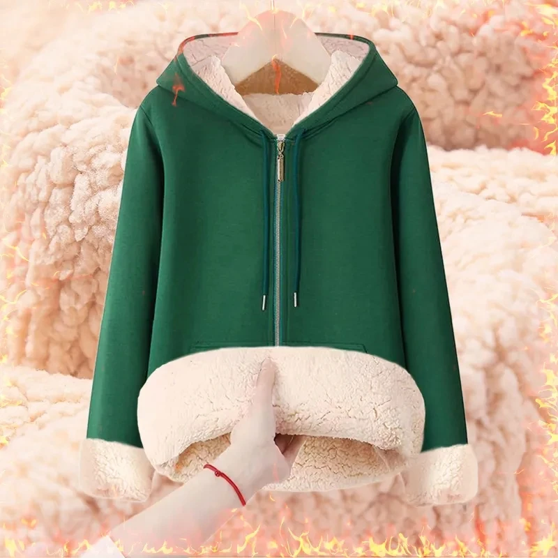 Sweater Women's New Hooded And Velvet Padded Cardigan In Autumn And Winter 2024 Joker Warm And Slim Plus Size Women's Warm Coat