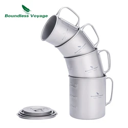 Boundless Voyage Titanium Cup with Lid & Folding Handle Outdoor Camping Mug Ultralight Water Tea Coffee Mug Travel Drinkware
