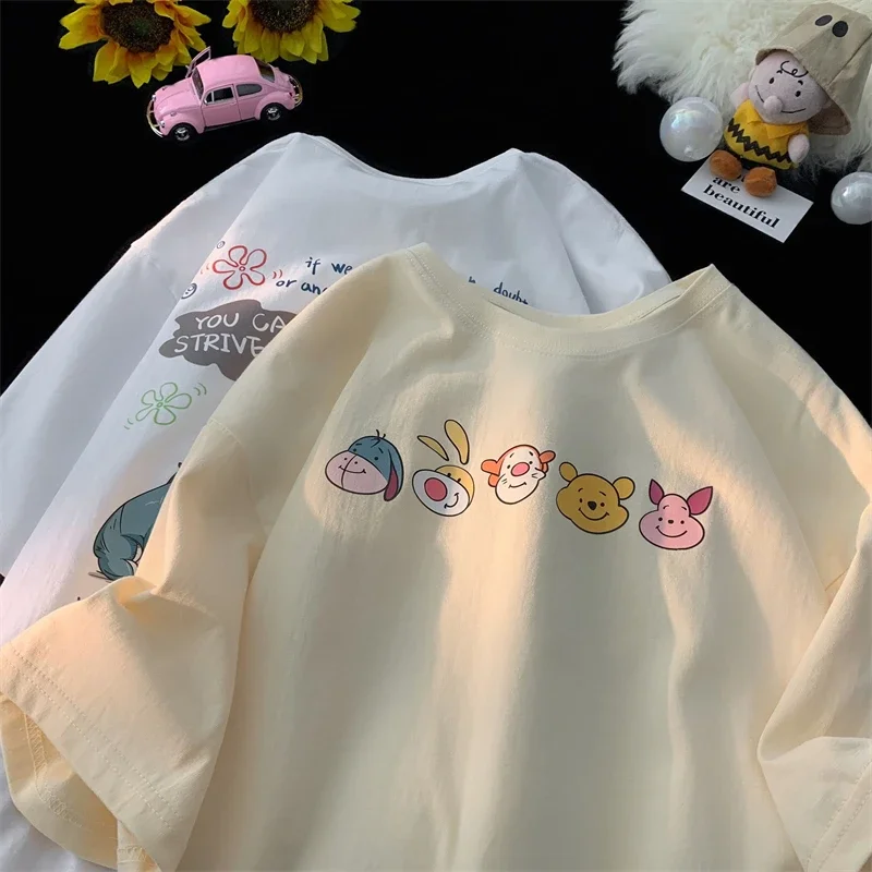 Kawaii Disney The Winnie Pooh Cartoon T Shirt Women Harajuku Ullzang Y2K Cute Bear T-shirt Graphic Streetwear Summer Tshirt Girl