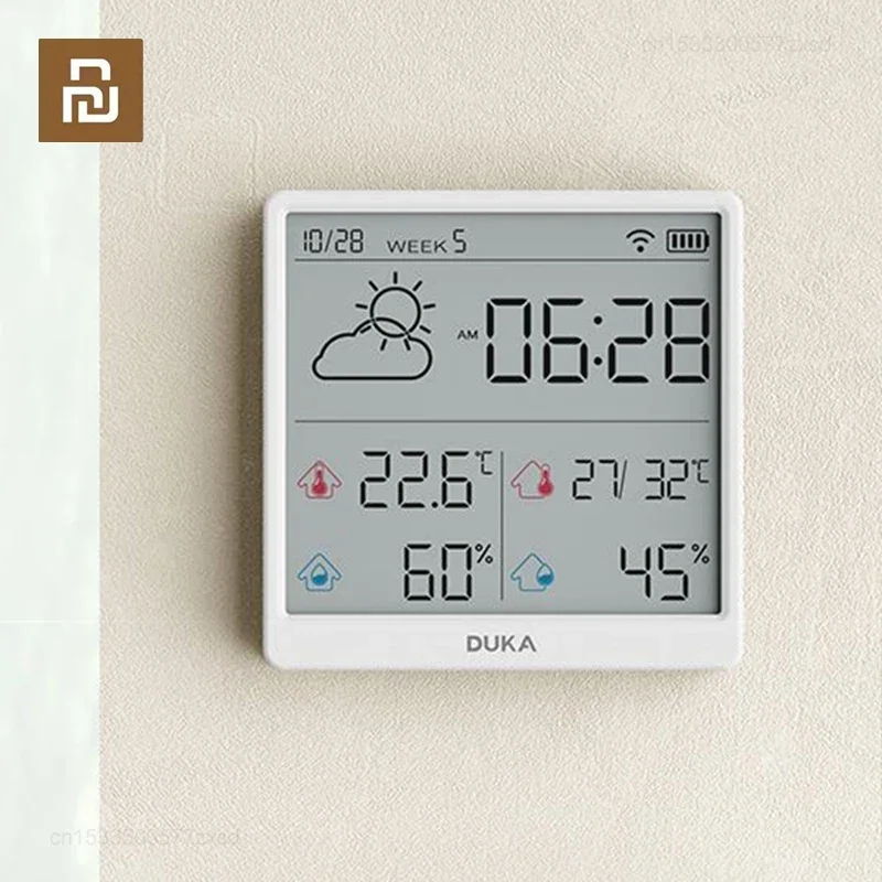 Youpin Duka Smart Lcd Elektronische Digitale Temperatuur Vochtigheid Meter Thermometer Indoor Outdoor Weerstation Klok