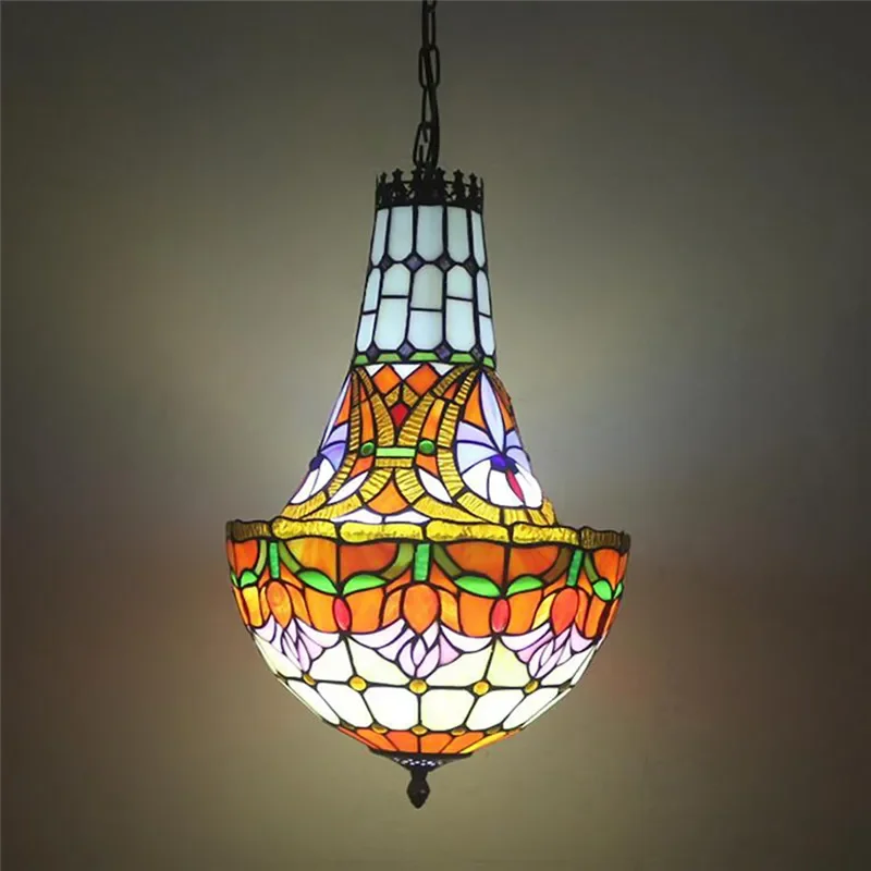 KARLOS Tiffany European Chandelier Vintage Restaurant Bedroom Coffee Shop Bar Villa Corridor Color Glass Pendant Lamp