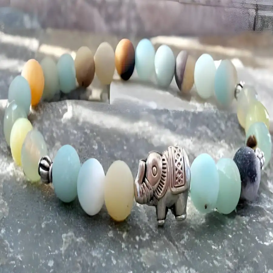 

6mm Amazoniteite Gemstone beads Mala bracelet Silver elephant Stone tassel zazen Chaplet Yoga Bead Tibetan Jewelry Japa Mala