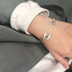 925 Sterling Silver Bracelet Bangle Safety Pin Geometric Chain Punk For Woman Girl Fashion Jewelry Gift Dropship Wholesale