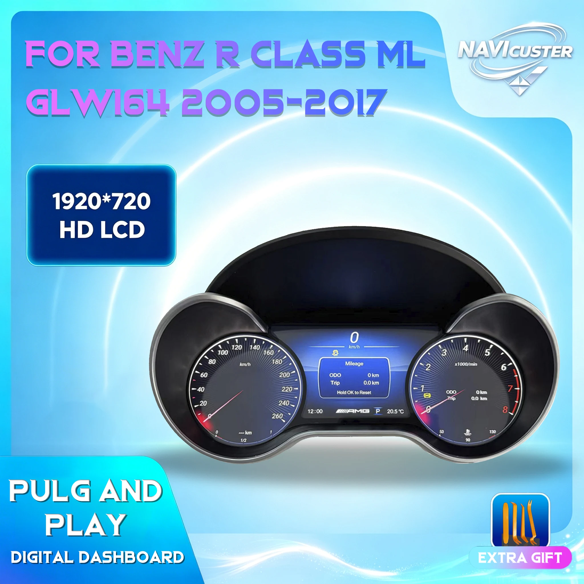 Panel de Instrumentos Digital LCD Navicluster de 10.25'' para Mercedes-Benz Clase R W164 ML GL Años 2005-2010, Plug & Play, Cabina Virtual, Velocímetro