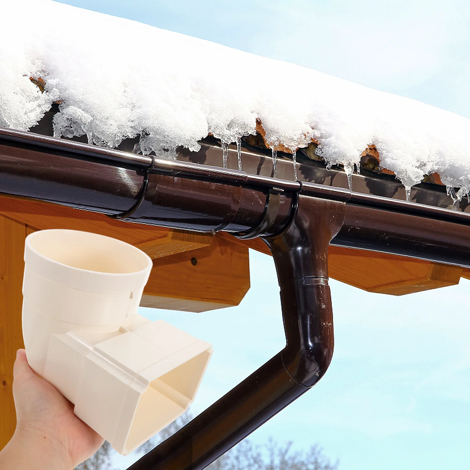 

Square Rainwater Downspout White PVC Vent Elbow Connector Multifunctional Rain Gutter Downspout Holder Drainage System