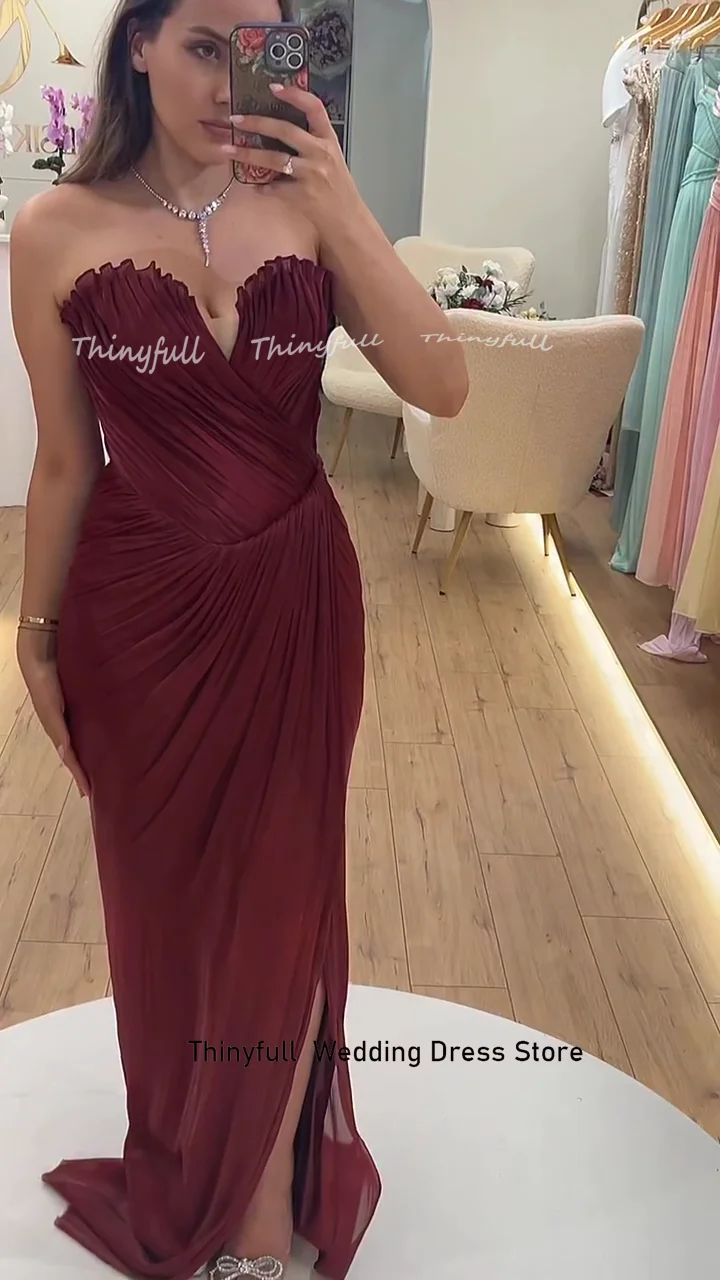 Thinyfull Mermaid Shiny Satin Prom Dresses Sleeveless Sweetheart Evening Dress Vestidos De Fiesta Elegantes Gown Customized