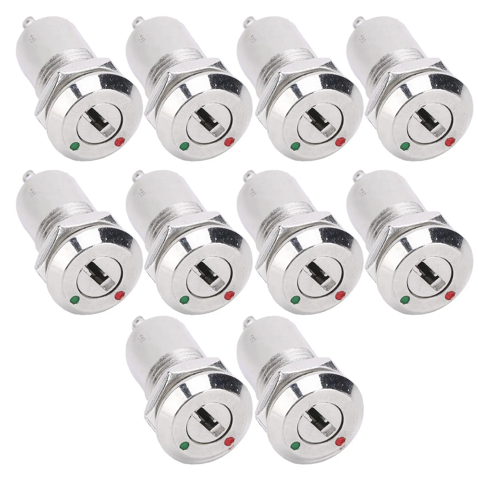 10Pcs Key Switch Barrel Metal ONOFF Power Lock Stainless Steel with Key Nut 12mm AC DC220V(Single Pull )