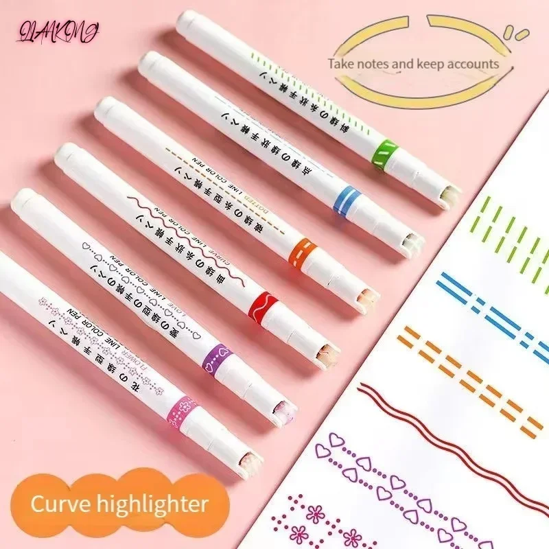 

6Pcs/Set Flower Line Shape Highlighter Pen Roller Tip Curve Liner Marker Kawaii Korean Stationery School Office Supplies Gifts