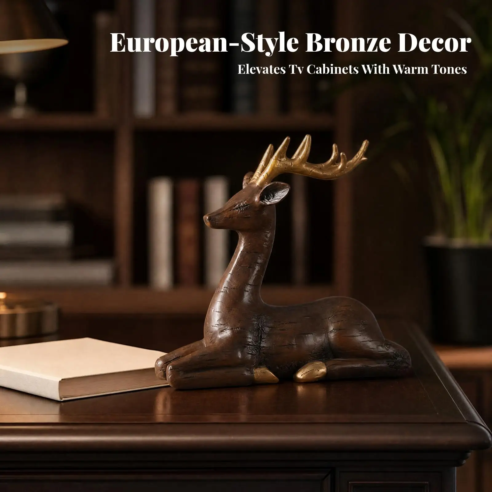 Long-Lasting Resin Deer Figurine Hand-Finished Deer Figurine with Gold Antlers