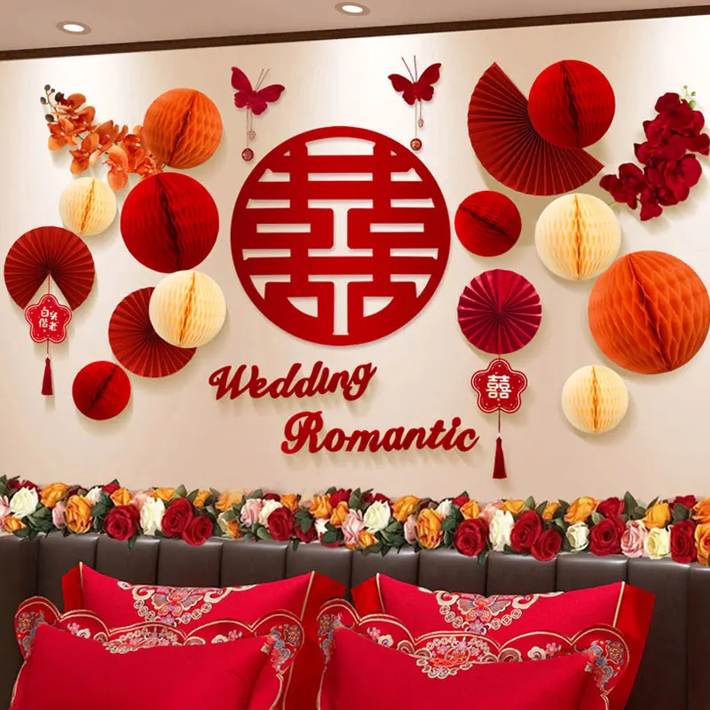 

Украшение свадебной комнаты, женская спальня с настенным набором с цветочным фоном