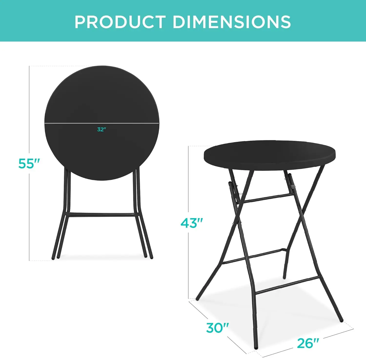 Best Choice Products 32in Bar Height Folding Table, Round Indoor Outdoor Accessory for Patio, Backyard, Dining Room,