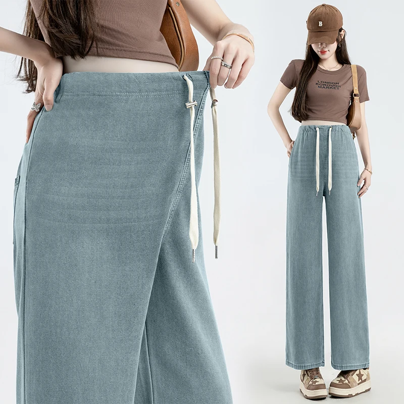 

Wide Leg Loose Straight Denim Maternity Long Jeans Elastic Waist Belly Pants Clothes Pregnant Women Chic Ins Casual Pregnancy